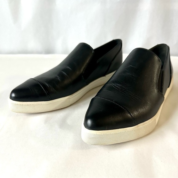 Vince Paeyre Black Leather Cap Toe Slip On Pointed Toe Sneakers - Picture 6 of 10
